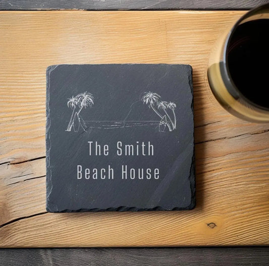Coaster Beach House Coaster, Custom Beach Gift, Beach Coaster, Beach House Gift, Beach Home Owner, Beach House, Beach House Decor, Set Of 4 Coaster beardedcustomsco