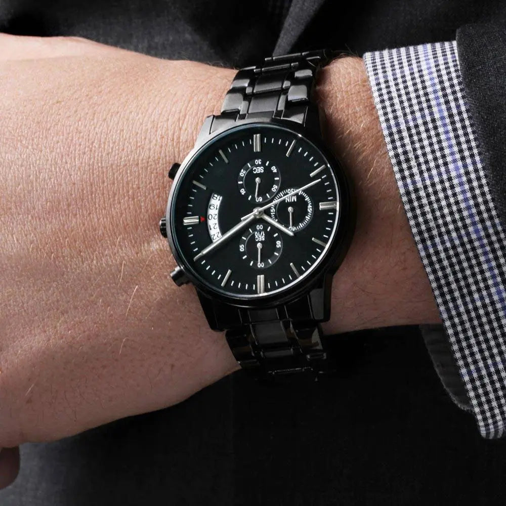 Jewelry Black Chronograph Watch - "Walk by Faith, Not by Sight" - 2 Corinthians 5:7 - Inspirational Timepiece ShineOn Fulfillment