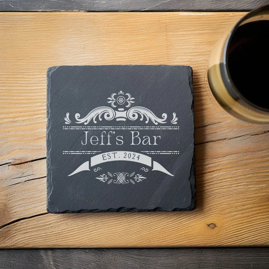 Coaster Custom Bar Name Slate Engraved Coasters beardedcustomsco