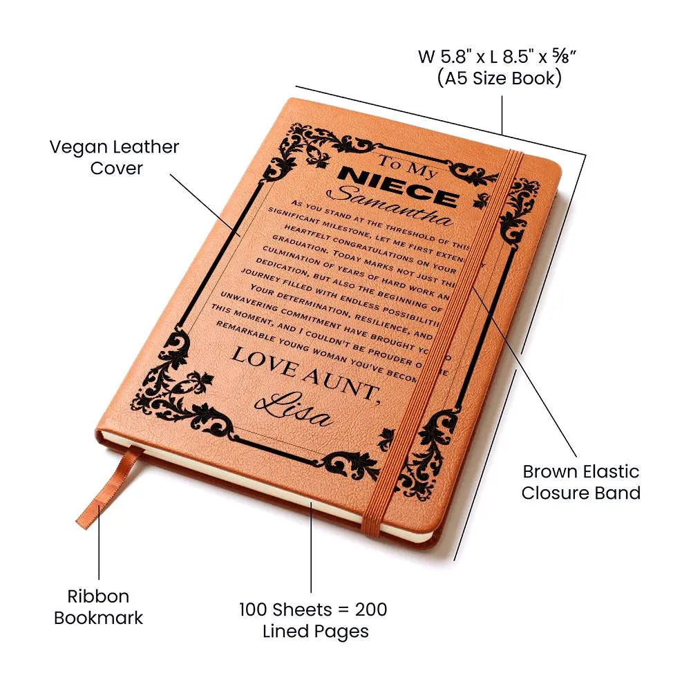 Jewelry Niece Graduation Gift Personalized Leather Journal From An Aunt Or Uncle, Custom College Graduation Gift, Niece Graduation ShineOn Fulfillment