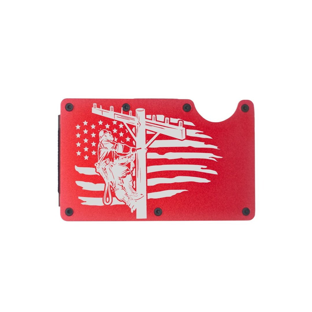 Wallets Lineman American Flag Aluminum Wallet - RFID Blocking Wallet beardedcustomsco