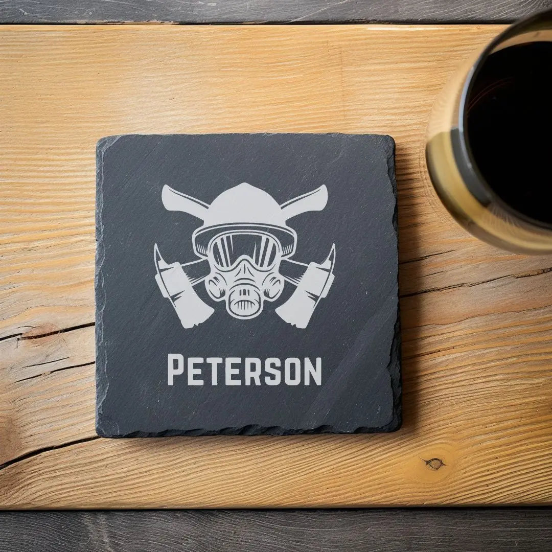 Coaster Custom Firefighter Slate Coaster - Personalized Firefighter Gift - Firefighter Decor - Add Name or Badge Number beardedcustomsco