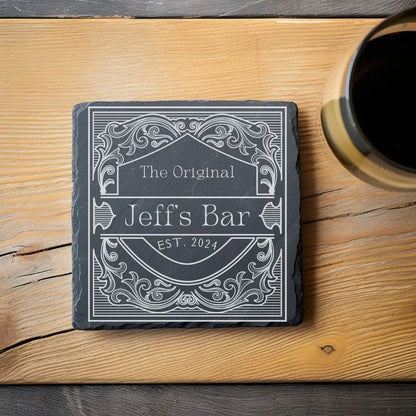 Coaster Custom Whiskey Label Slate Engraved Coasters beardedcustomsco