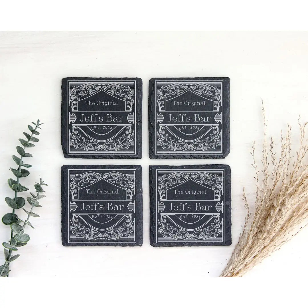 Coaster Custom Whiskey Label Slate Engraved Coasters beardedcustomsco