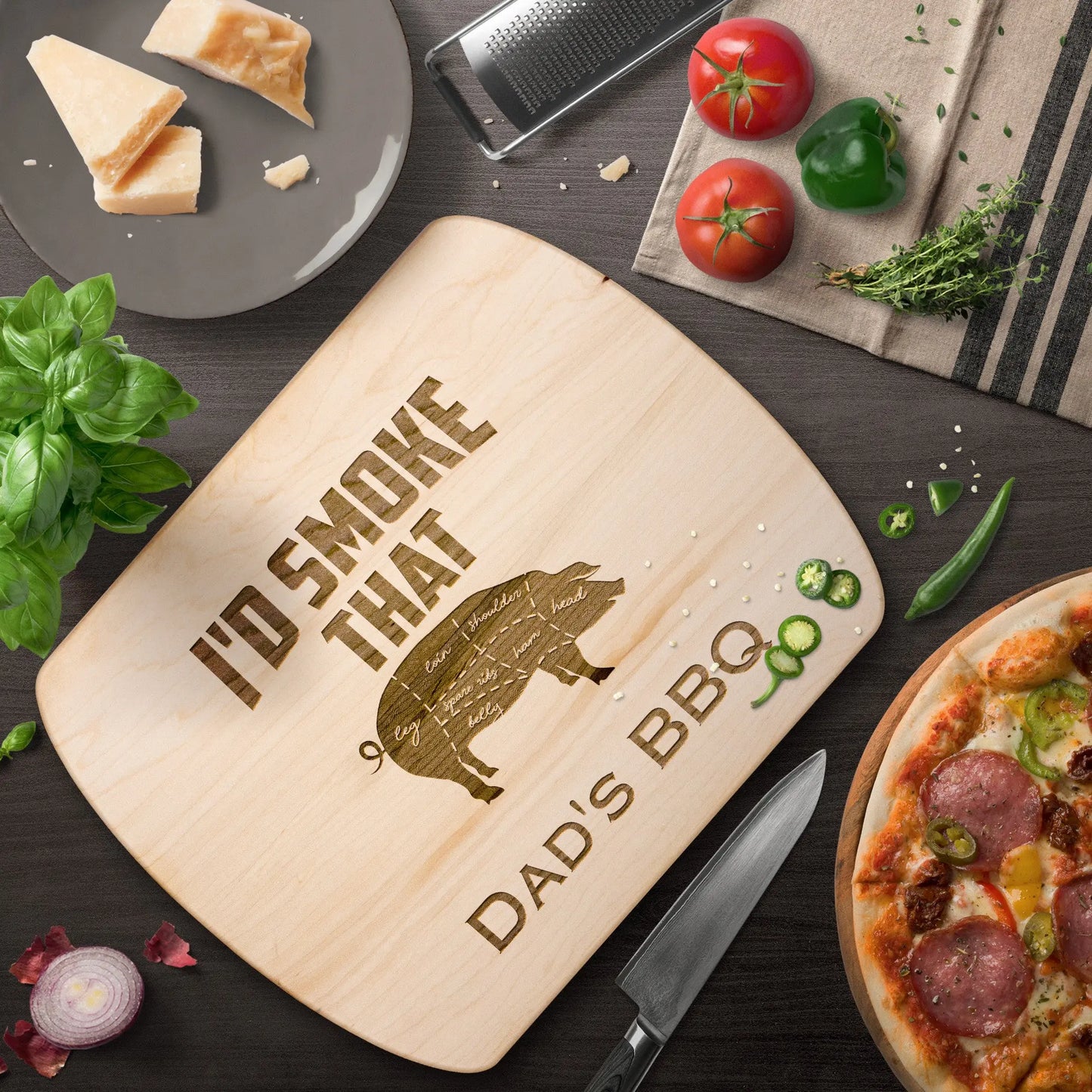 I'd Smoke That Cutting Board, Grill Master, Fathers day Grilling, Gifts for Him, Fathers day gift, Grilling Gift - beardedcustomsco