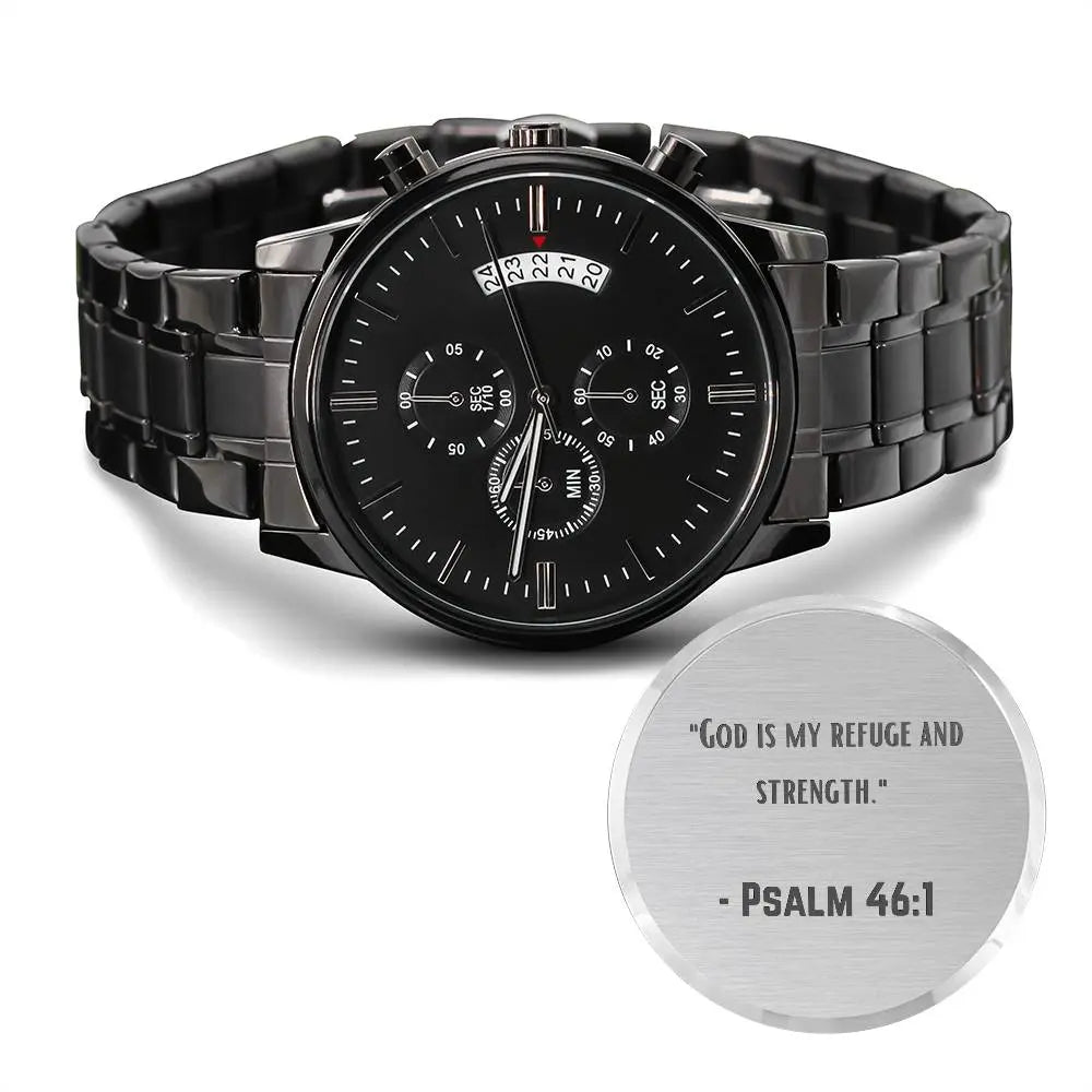 Jewelry Inspirational Watch - "God is My Refuge and Strength" - Psalm 46:1 - Faithful Timepiece Gift for Christian Husband ShineOn Fulfillment