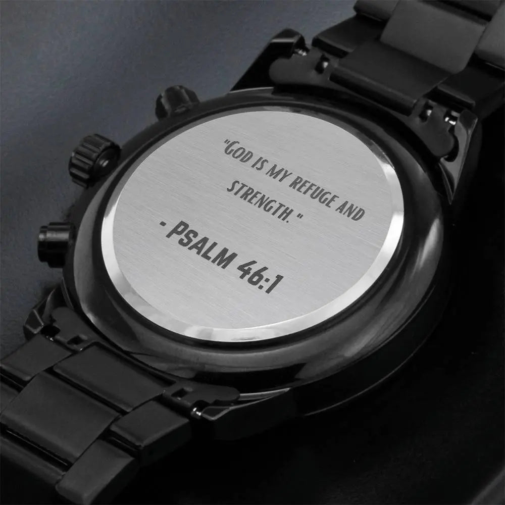 Jewelry Inspirational Watch - "God is My Refuge and Strength" - Psalm 46:1 - Faithful Timepiece Gift for Christian Husband ShineOn Fulfillment