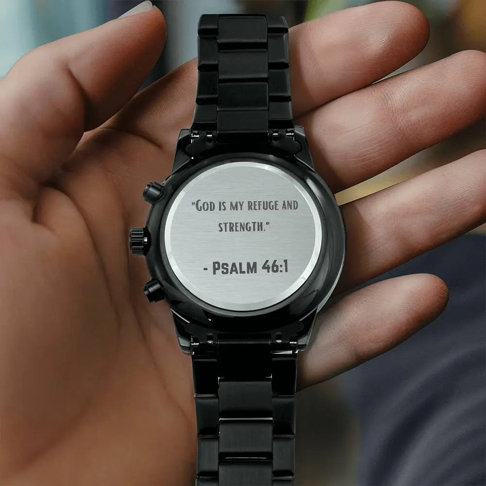 Jewelry Inspirational Watch - "God is My Refuge and Strength" - Psalm 46:1 - Faithful Timepiece Gift for Christian Husband ShineOn Fulfillment