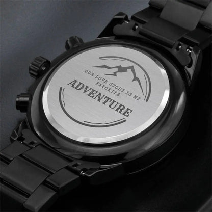 Jewelry Our Love Story Is My Greatest Adventure Engraved Black Chronograph Watch for Men | Engraved Watch Men, Engraved Mens Watch, Personalized Watch ShineOn Fulfillment