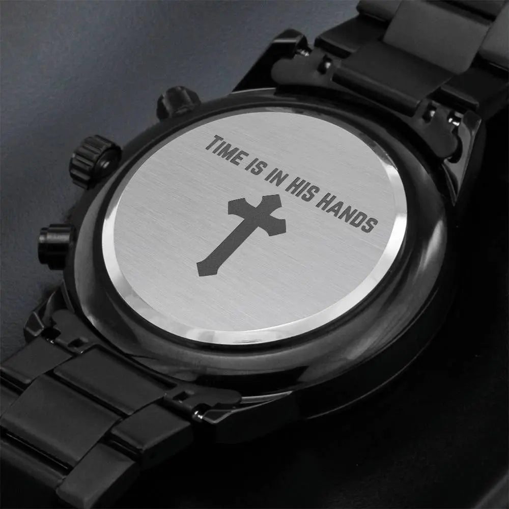 Jewelry "Time Is In HIS Hands" Christian Themed Chronograph Watch Christian Gifts for Men Engraved Watch for Men Engraved Bible Verse Custom Engraved Watch Christian Watch Christian Gifts for Son ShineOn Fulfillment