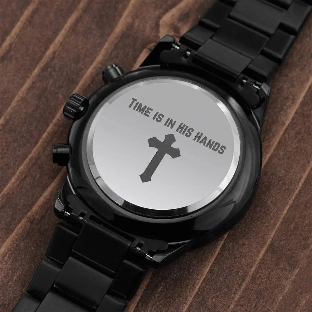 Jewelry "Time Is In HIS Hands" Christian Themed Chronograph Watch Christian Gifts for Men Engraved Watch for Men Engraved Bible Verse Custom Engraved Watch Christian Watch Christian Gifts for Son ShineOn Fulfillment