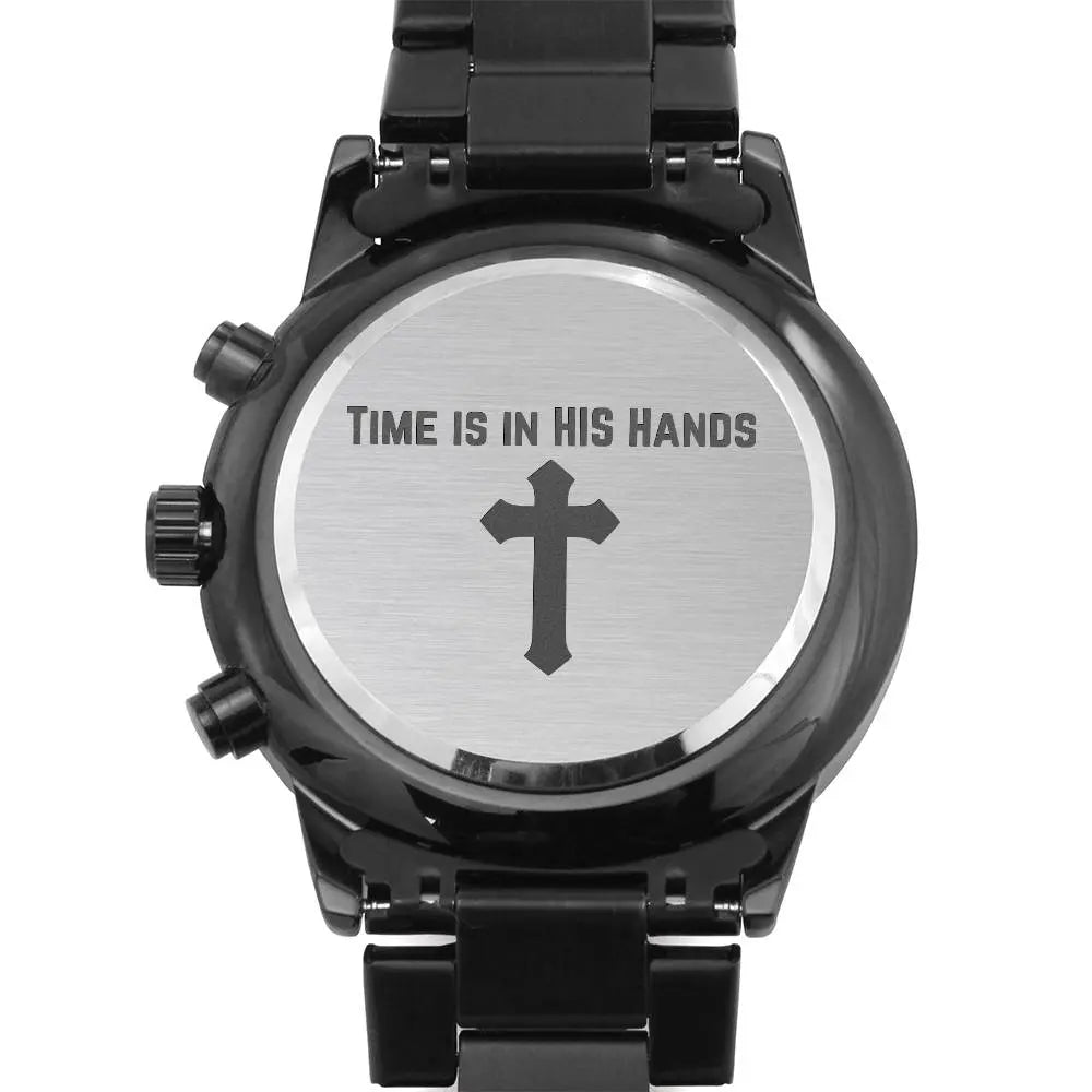 Jewelry "Time Is In HIS Hands" Christian Themed Chronograph Watch Christian Gifts for Men Engraved Watch for Men Engraved Bible Verse Custom Engraved Watch Christian Watch Christian Gifts for Son ShineOn Fulfillment