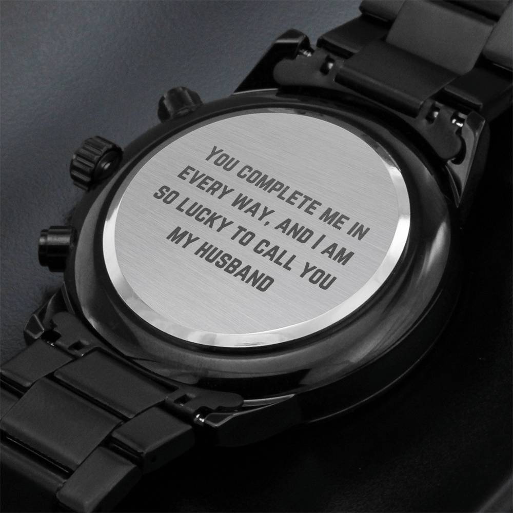 Jewelry You Complete Me Engraved Black Chronograph Watch for Men | Engraved Watch Men, Engraved Mens Watch, Personalized Watch ShineOn Fulfillment