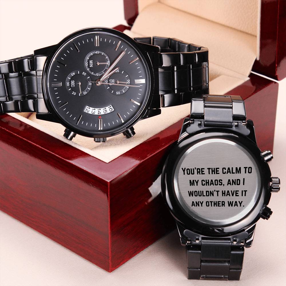 Jewelry Calm To My Chaos Engraved Black Chronograph Watch for Men | Engraved Watch Men, Engraved Mens Watch, Personalized Watch ShineOn Fulfillment