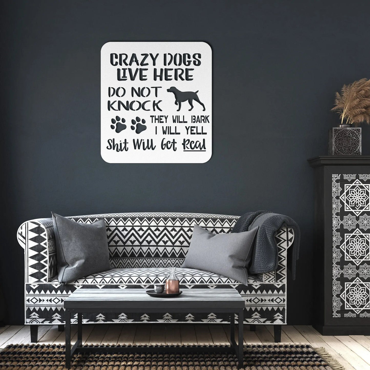 Wall Art Crazy Dogs Live Here Metal Sign; Wall Decor for Home and Office teelaunch
