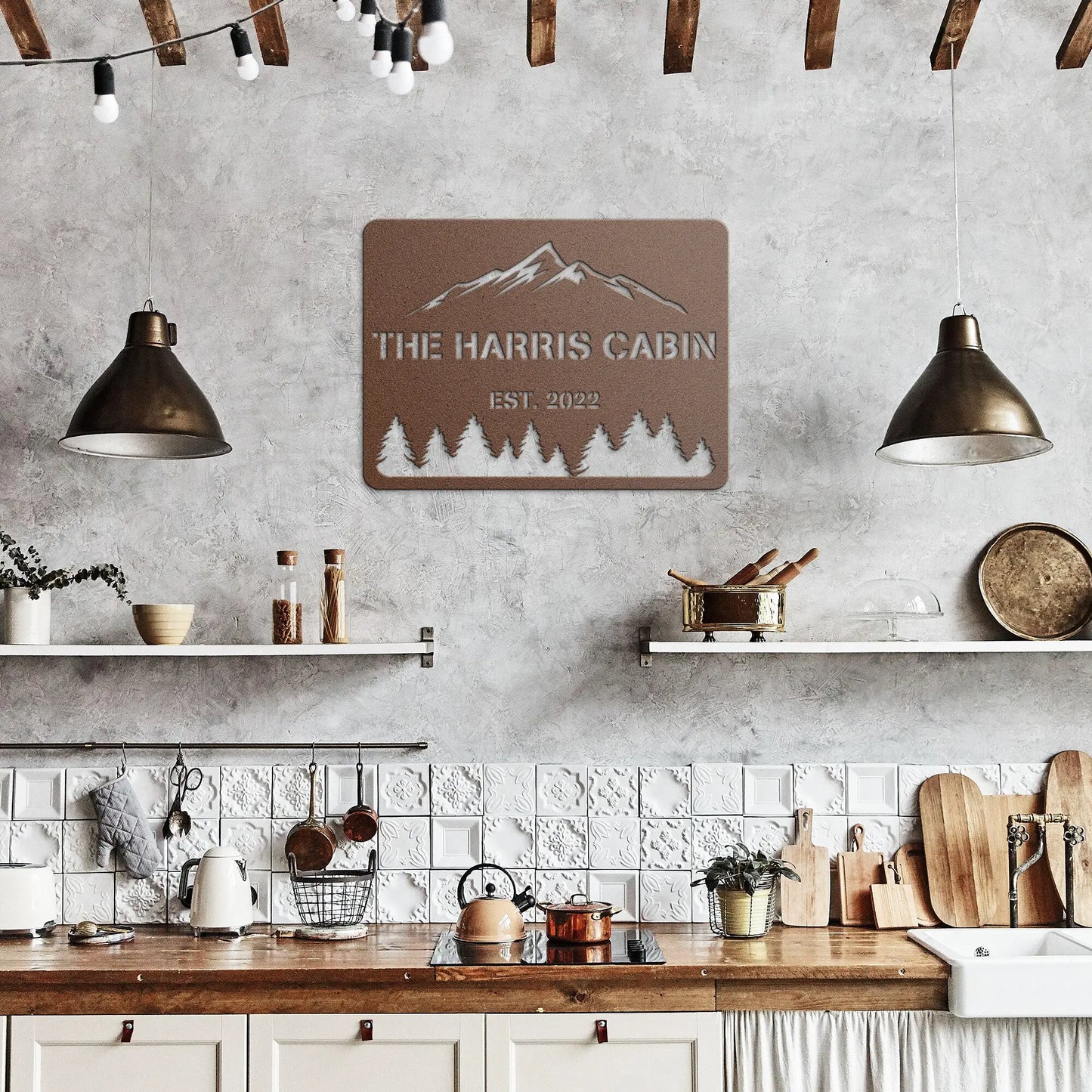 Wall Art Personalizable Family Cabin Metal Sign teelaunch