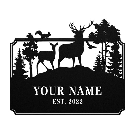 Wall Art Personalized Deer Metal Cabin Sign Outdoor Hunter Hunting Head Antlers Customized Family Name Door Hanger Custom Last Name Monogram teelaunch