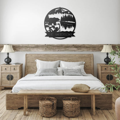 Wall Art Personalized Monogram Bear Metal Mountain Cabin Sign teelaunch